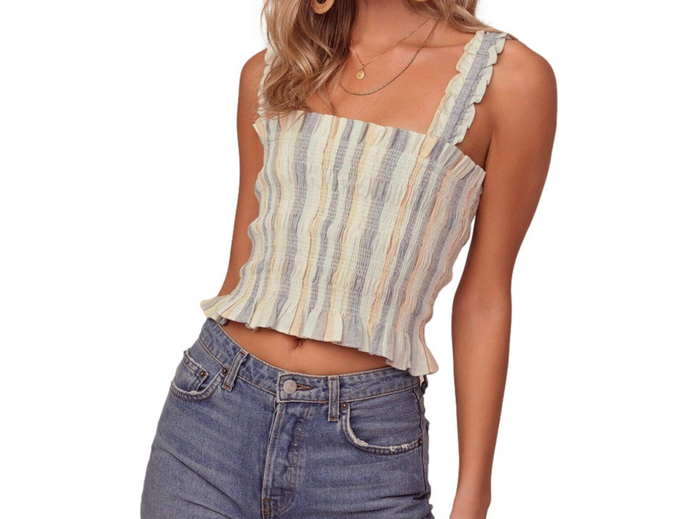 ASTR Women's Sz M Twiggy Striped Smocked Crop Tank Top
